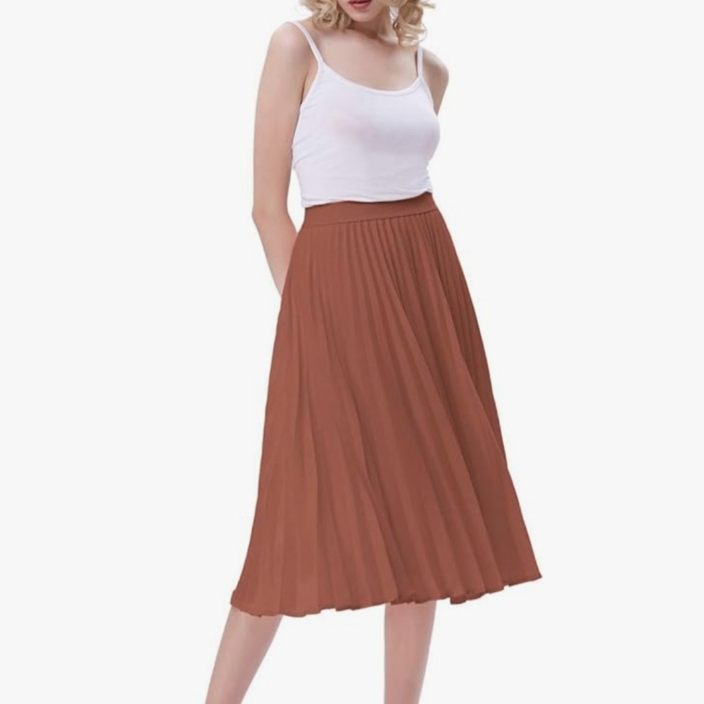 Kate Kasin Women's High Waist Pleated A-Line Swing Midi Skirt Size Medium